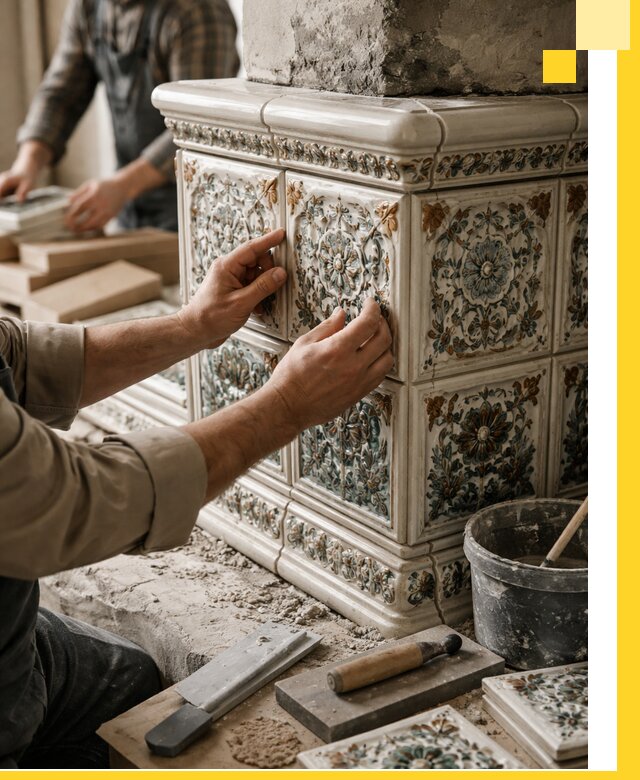 Изразцовые камины под ключ в Череповце: проект и монтаж