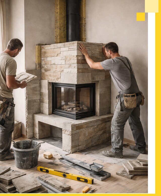 Угловые камины под ключ проект, монтаж и отделка в Череповце