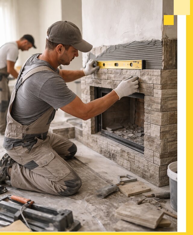 Облицовка каминов в Череповце, монтаж и отделка натуральным камнем