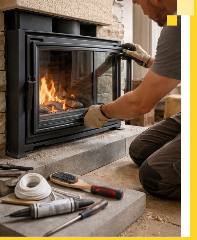 Производство, монтаж и доставка каминов со стеклом в Череповце