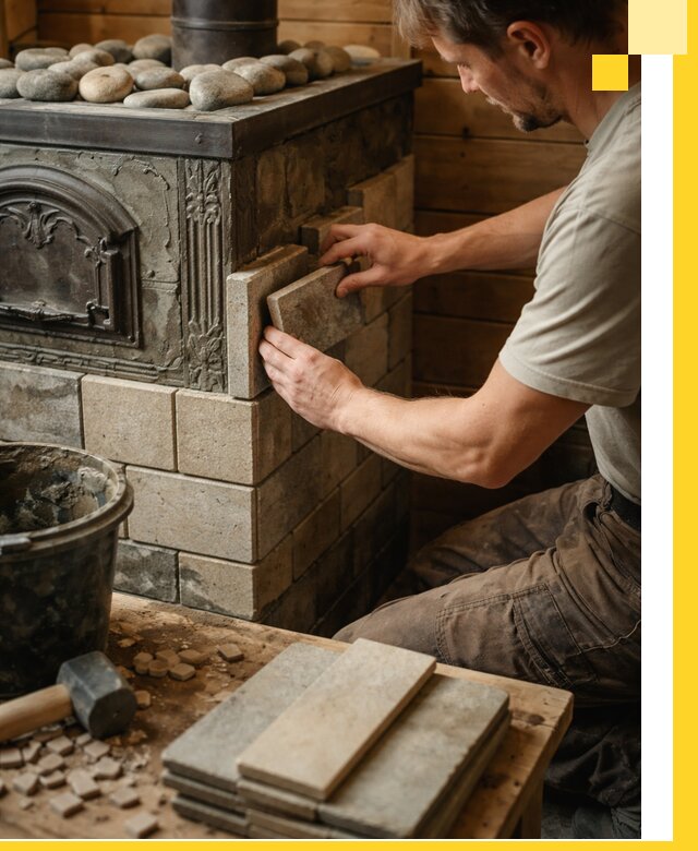 Облицовка банных печей в Череповце профессиональная отделка