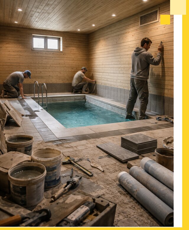 Строительство бани с бассейном и сауной под ключ в Череповце