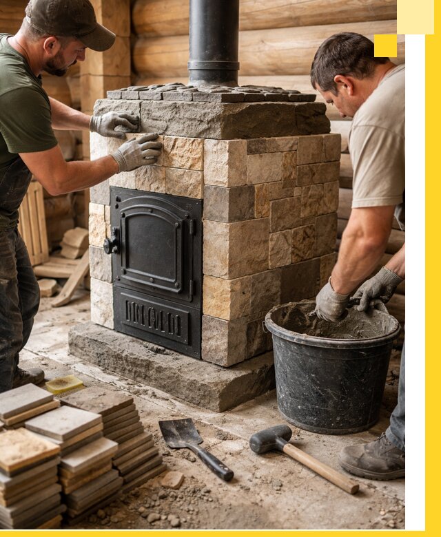 Облицовка банной печи под ключ в Череповце: камень и плитка