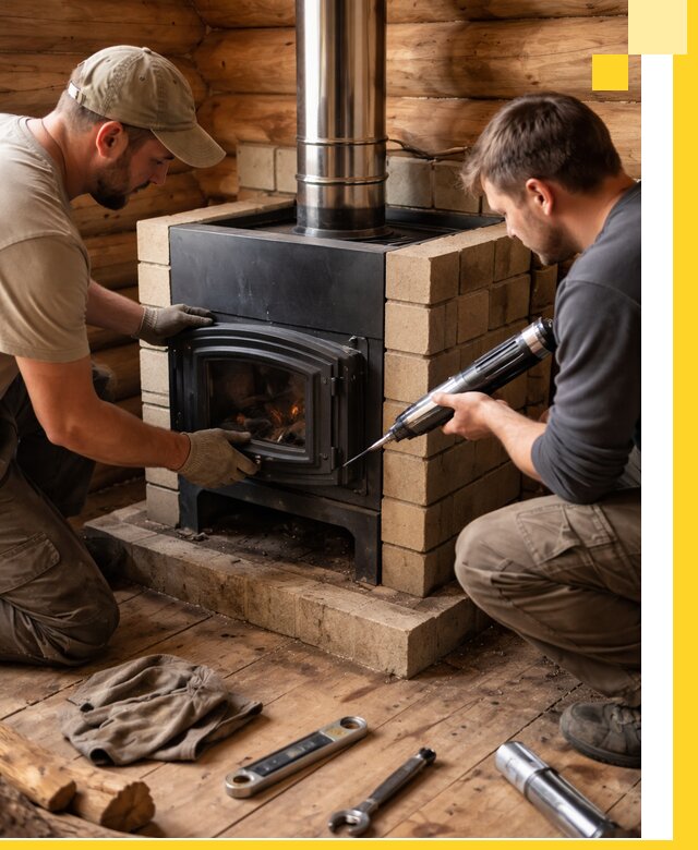 Монтаж и установка печи в бане под ключ с гарантией в Череповце