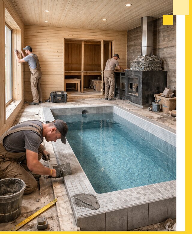 Проект бани с бассейном и сауной в Череповце под ключ