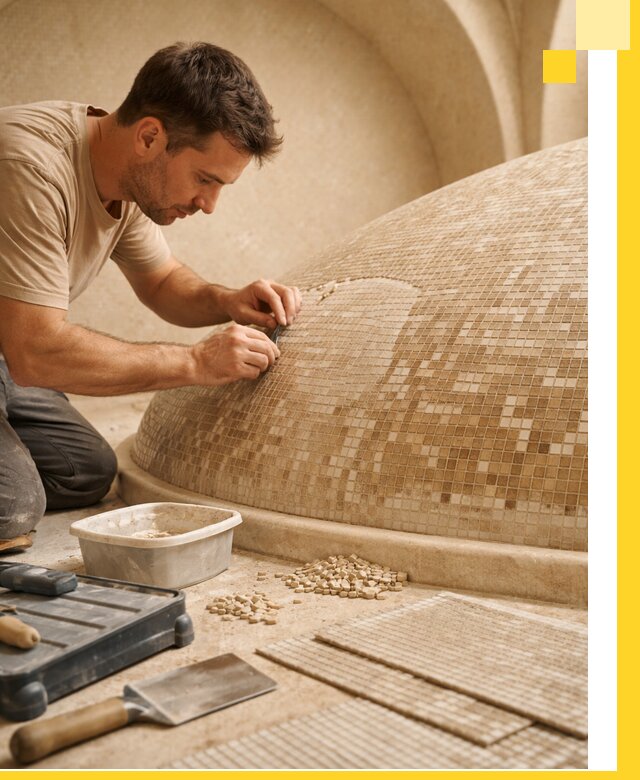 Профессиональная укладка мозаики для хамама под ключ в Череповце