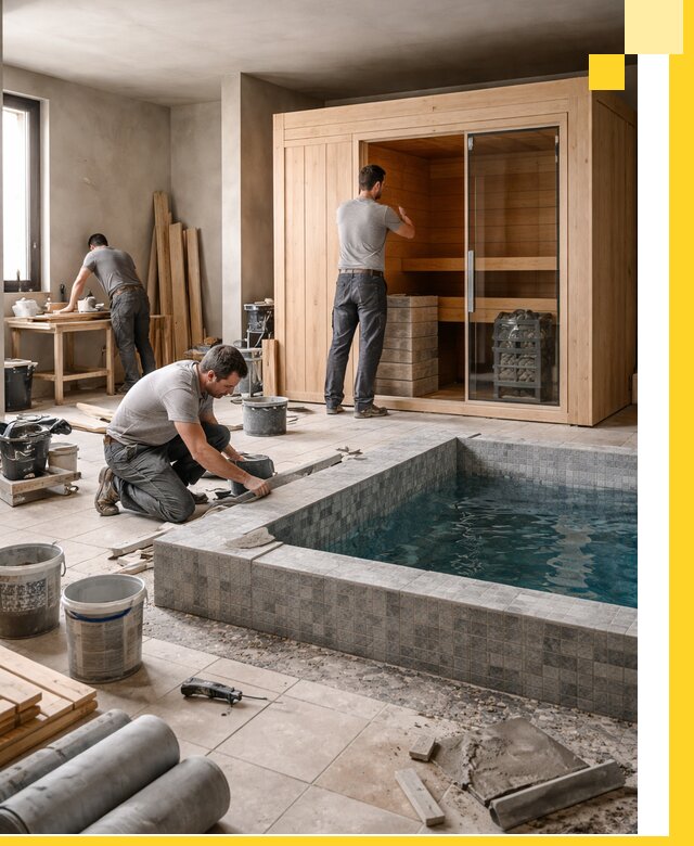 SPA зоны под ключ с бассейном сауной и печью в Череповце